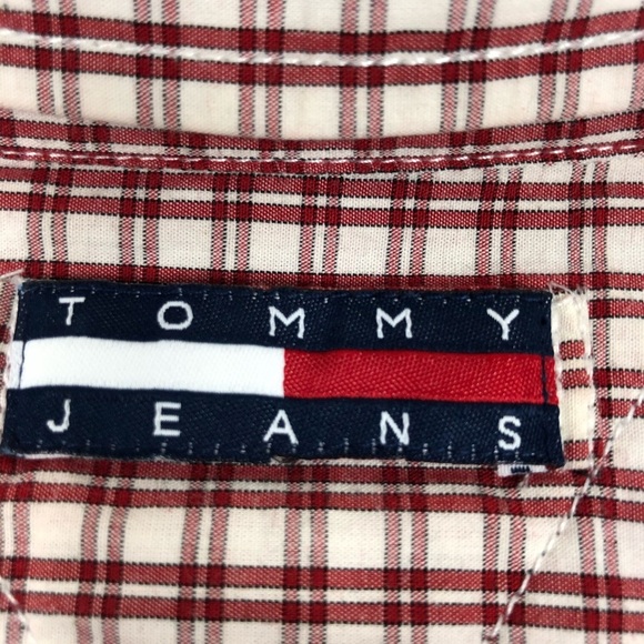 Tommy Hilfiger Jeans Dress Shirt Preppy Red Plaid Men's Size XL Logo EUC - Picture 7 of 8